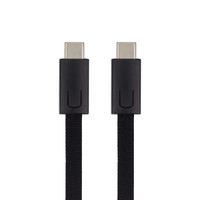 A black charging cable with USB-C connectors on both ends. The cable features a textured, woven design.
