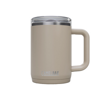 Stone coloured CamelBak coffee mug with lid, insulated travel cup.