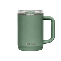 Moss green coloured CamelBak coffee mug with lid, insulated travel cup.