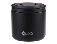A drink bottle in matte black with a spork attached, featuring a logo on the front.
