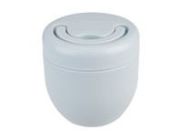 A vacuum food pod in light blue, featuring a smooth, rounded design and a lid with a circular opening.