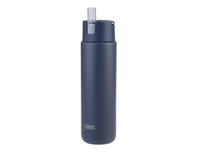 A drink bottle in navy blue, featuring a lid with a spout. It has branding on the side.