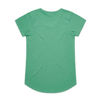 A green T-shirt with short sleeves and a rounded hem. The back is plain with a subtle texture.