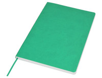 A green A5 notebook with a textured cover and a ribbon marker, featuring an unobtrusive logo.