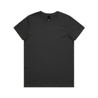A black t-shirt displayed flat, featuring a round neck and short sleeves, with a branding label inside the collar.