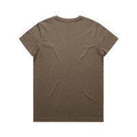 A khaki T-shirt with a plain back. The fabric appears smooth and soft, featuring a small logo at the neckline.
