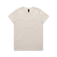 A plain cream-coloured T-shirt made of soft fabric with a simple crew neckline. It features a logo tag inside.