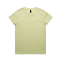 A light yellow T-shirt with a round neckline and short sleeves, featuring a branding label.