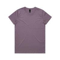 A purple t-shirt featuring a crew neck design and a label on the inside neckline.