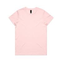 A pink t-shirt with a crew neck and short sleeves, featuring a brand logo on the label.