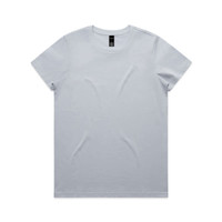A light grey T-shirt with a round neckline and short sleeves, featuring a logo on the label.
