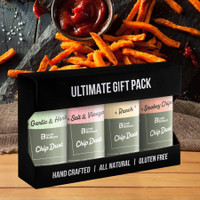 Ultimate Gift Pack of Chip Dust flavors with sweet potato fries and dip, handcrafted, all-natural, gluten-free.