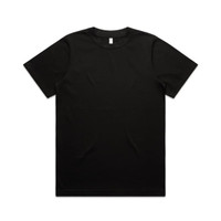 A black short-sleeve t-shirt with a crew neck and a plain design, featuring a logo on the label.