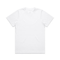 A white t-shirt with a classic crew neck design and short sleeves, featuring a logo.
