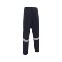 Navy saftey pants with tape around the lower legs