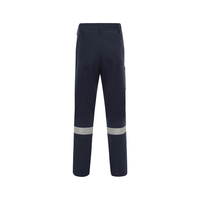 Back view of navy saftey pants with tape around the lower legs