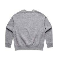 A grey jumper with a classic crew neck and long sleeves, featuring a simple design on the back.