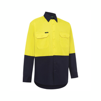 Long sleeve work shirt with the top half in yellow and the bottom half in navy