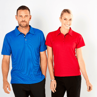 Two polo shirts lay flat, one in dark gray and the other in vibrant blue, showcasing a classic collar and button placket, perfect for casual or business attire.