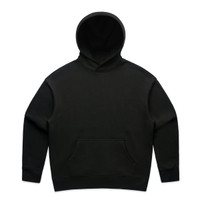 A black hoodie featuring a front pocket and a spacious hood, with a simple design and no visible logos.