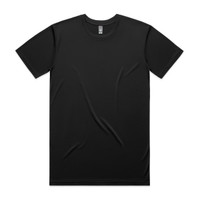 A black active tee with a plain design and a logo on the label. Suitable for casual wear.