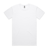 A white T-shirt featuring a logo, designed as part of the Staple Active Tee collection.