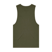 An olive green singlet tank top with a plain back design. It features a logo.