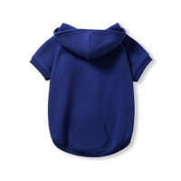 A royal coloured dog hoodie shown from the underside