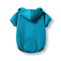 An azure blue coloured dog hoodie shown from the underside