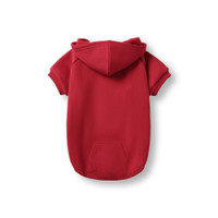 A redcoloured dog hoodie shown