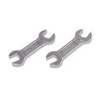 A dual spanner flash drive in silver, featuring two wrenches connected at the centre. It has branding on the surface.