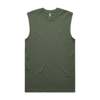 An olive green classic tank singlet, featuring a simple design and sleeveless cut. It has a logo at the neckline.