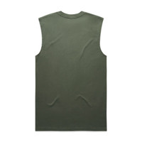 A green sleeveless tank top with a simple design and a branding logo on the back.