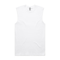A white classic tank top with sleeveless design and a logo on the label.
