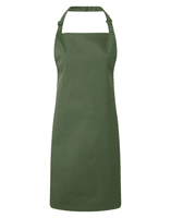 A green bib apron with a halter neck and adjustable straps. It features a plain design with no visible branding.