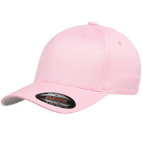 A pink cap with a curved brim and a logo on the front. The cap features a fitted design.