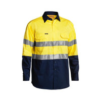 HiVis work shirt in Yellow and Navy with reflective tape around hip, chest and upper arm