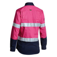 High-visibility pink and blue work shirt with reflective stripes for safety, rear view