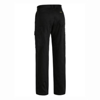 Back view of black cargo pants for men with multiple pockets.