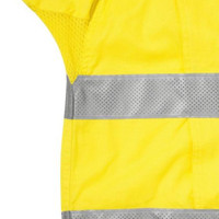 Detail of fabric of a yellow hivis shirt with reflective tape