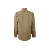 Back view of Khaki long-sleeve button-up shirt with chest pockets.