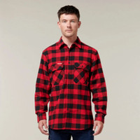 Man wearing red checkered flannel shirt.
