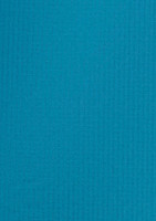 A textured fabric in a bright teal colour, suitable for a men's outdoor short sleeve shirt, featuring a logo.