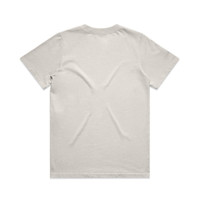 A faded tee in a light colour with a plain back. The fabric has a relaxed texture, featuring a logo.