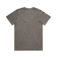 A faded olive green t-shirt with a classic crew neck and short sleeves, featuring a back view.