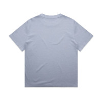 A light blue, heavy faded t-shirt with a casual fit and a plain back. It features a logo near the collar.