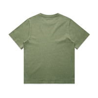 A green heavy faded T-shirt with a simple short-sleeve design and no visible branding.