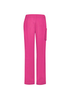 Unisex pink scrub pants with an elastic waistband and side pocket, designed for comfort and durability.