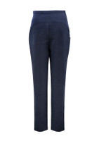 Navy women's maternity scrub pants with a high waistband and back pockets. Features a simple design with a logo.