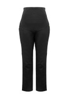 Black maternity scrub pants with a high waistband and pockets, designed for comfort and practicality.